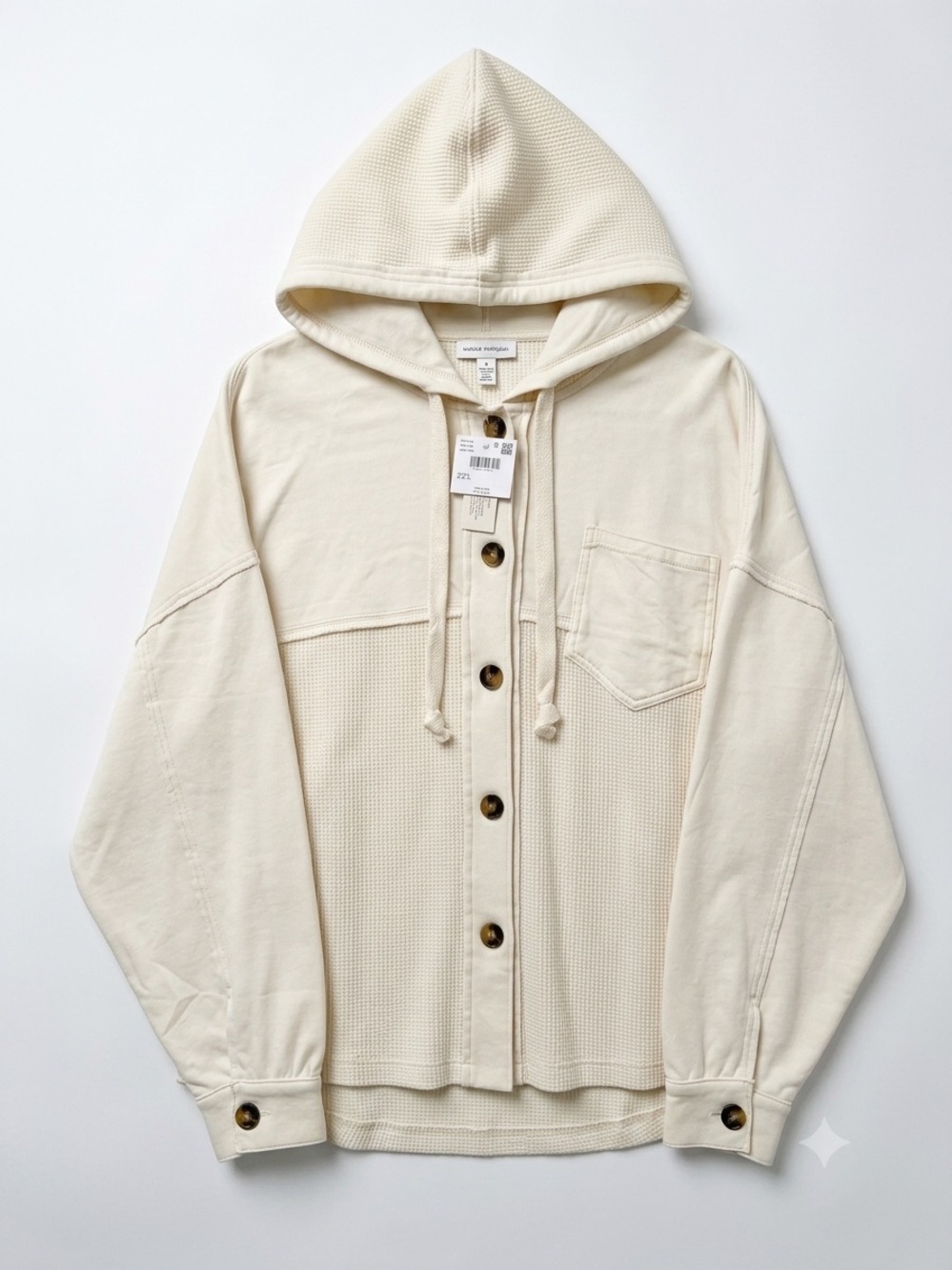 American Eagle Outfitters Cream Waffle Knit Hoodie Shirt Jacket